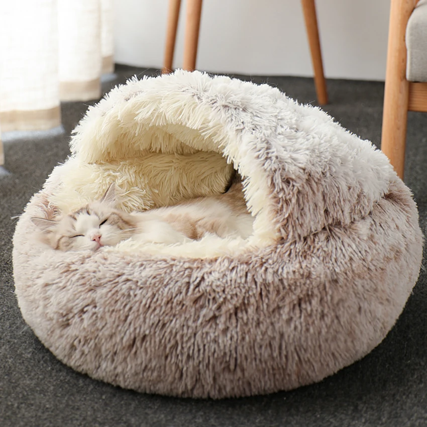 Warm Cat Cave Bed Hooded Donut Gezellige Zachte Pluche Hond Bed Self Warming  Cuddler Slapen Bed Nest Voor Kleine Medium honden Katten Puppies -  AliExpress