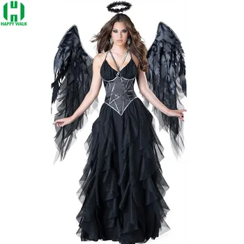 

Halloween Black Dark Devil Cosplay Costumes Women Vampire Angel Costume With Wings For Adult Women Party Dress Witch Costumes