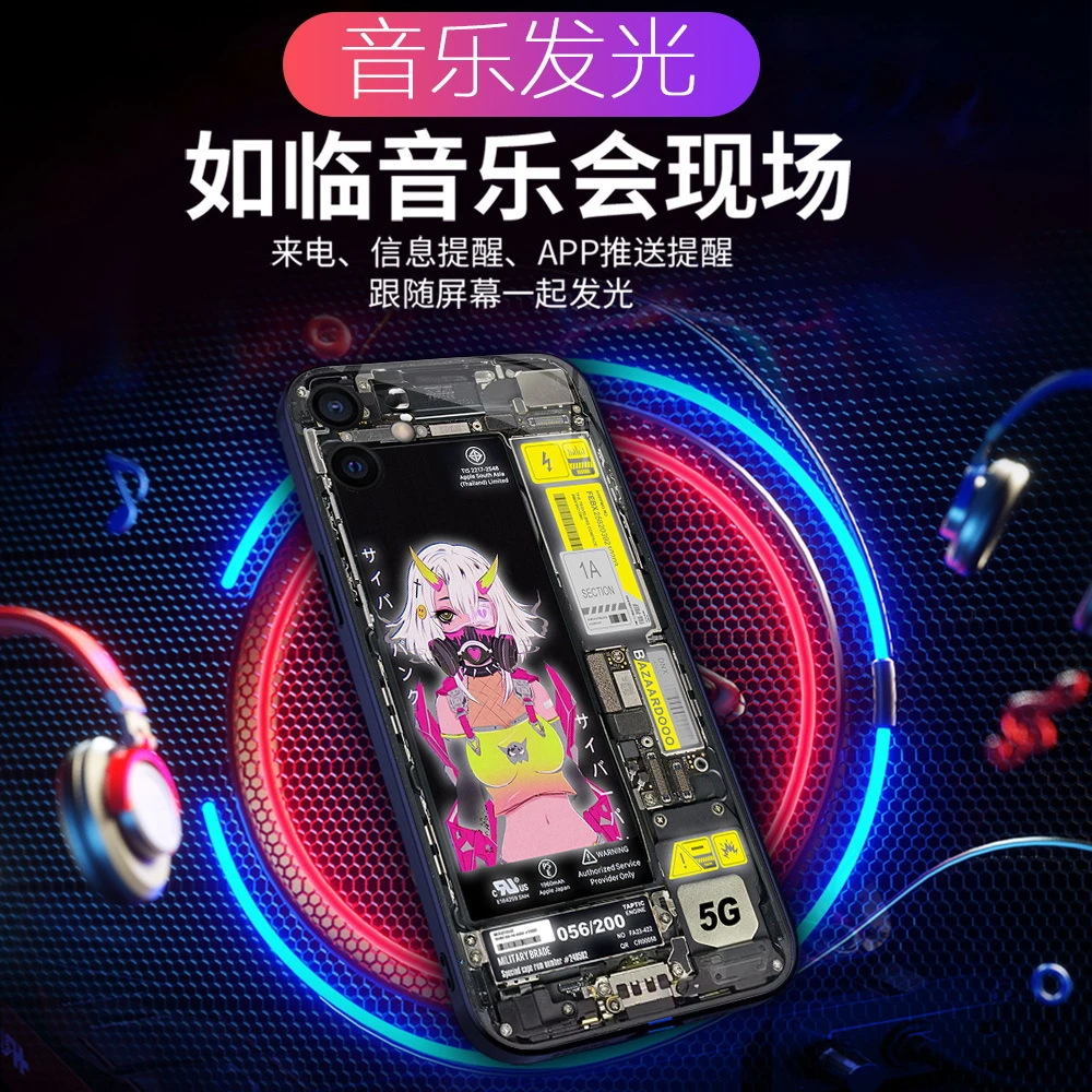 

So Beauty Lady Japanese Anime Tempered Glass Phone Case With LED Light Up For iPhone 14 13 12 Pro Max 11 XS 8 7 6 With Gifts