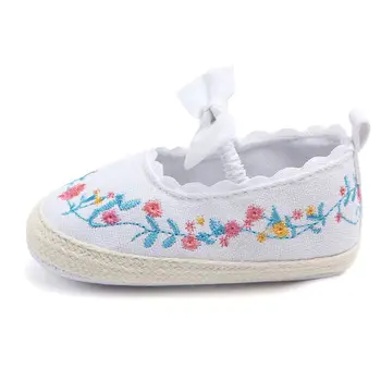 

2019 Toddler Newborn Baby Crib Shoes Bow Embroidery Princess Baby Soft Sole Anti-Slip Prewalker For Baby Girls First Walk E65D