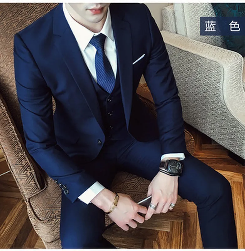 Three Pieces Business Party Best Men Suits Peaked Lapel One Button Made Wedding Groom Tuxedos ( Jacket+Pants+Vest)