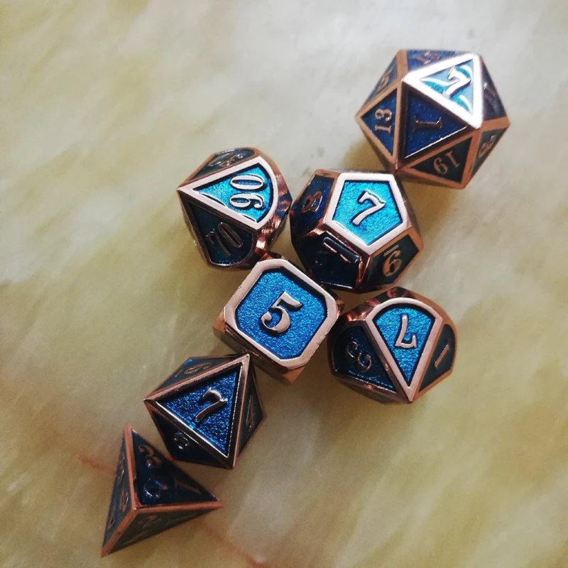 Металлические игральные кости dnd rpg набор многогранных кубиков d20 10 6 8 12 синие