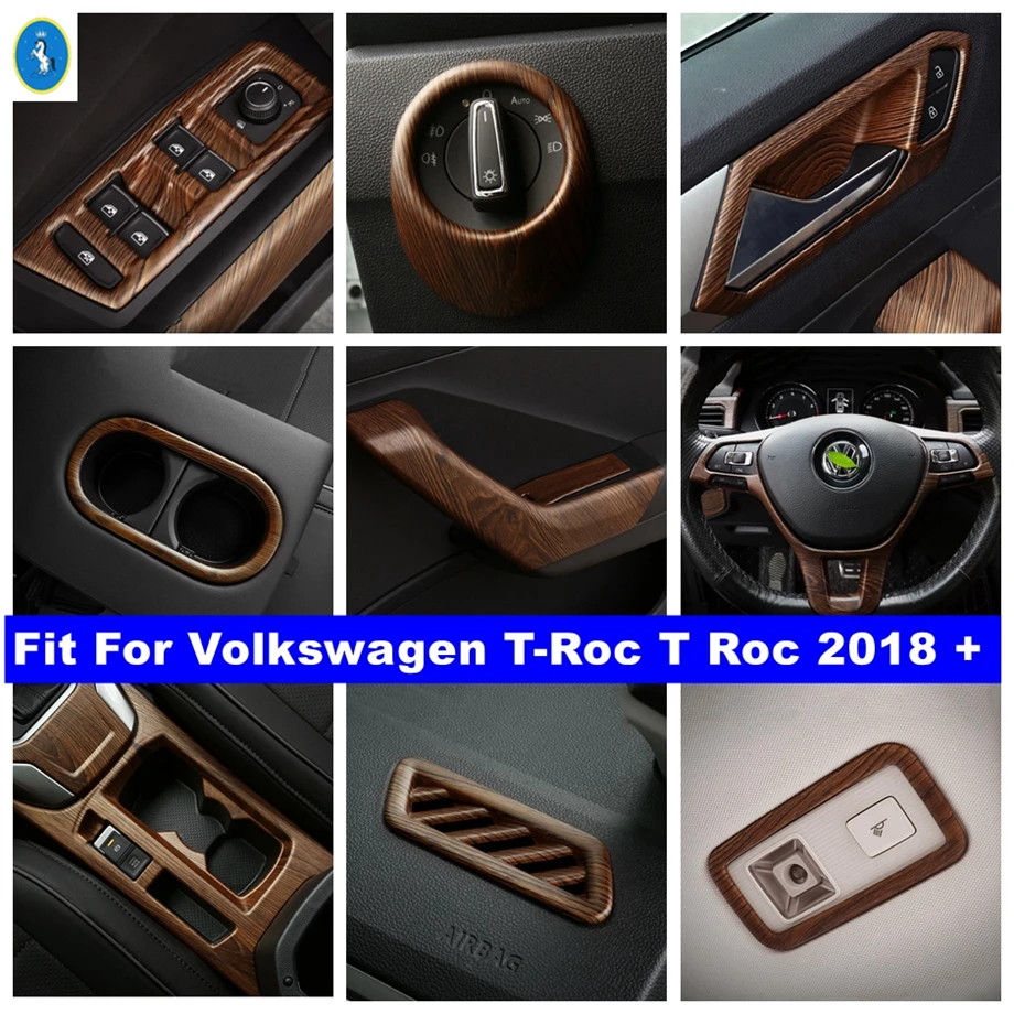

Window Lift Button / Steering Wheel / Door Handle Bowl Cover Trim For VW Volkswagen T-Roc T Roc 2018 - 2021 Wood Grain Interior