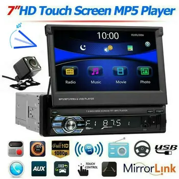 

7" Inch Car Stereo Radio Multimedia Player Single 1 Din HD Flip out Bluetooth MP5 Players Touch Screen with 4LED Reverse Camera