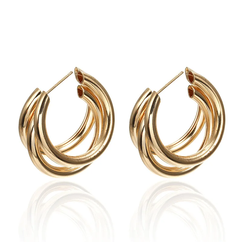 Vintage Gold Statement Earrings Elegant Fashion Metal Trendy Stainless Steel Hoop Accessories for Wedding Party | Украшения и