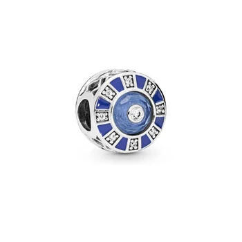 

Free Shipping Real 925 Sterling Silver Bead Blue Square Charm Beads Fit Original Pandora Bracelet For Women Diy Jewelry