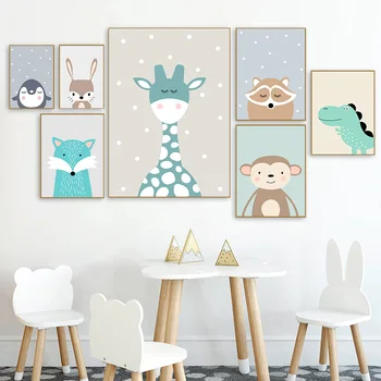 

Animals Nursery Wall Art Canvas Painting Rabbit Kids Room Nordic Poster Monkey Cuadros Wall Pictures For Living Room Unframed