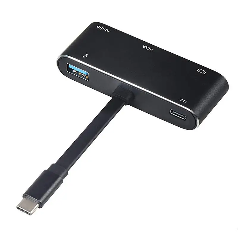 Тип-c концентратор USB 3,1 док-станция к HDMI/VGA/аудио/USB 3,0 порт+ USB C порт(PD) конвертер для Macbook для переключателя NAND - Цвет: Черный