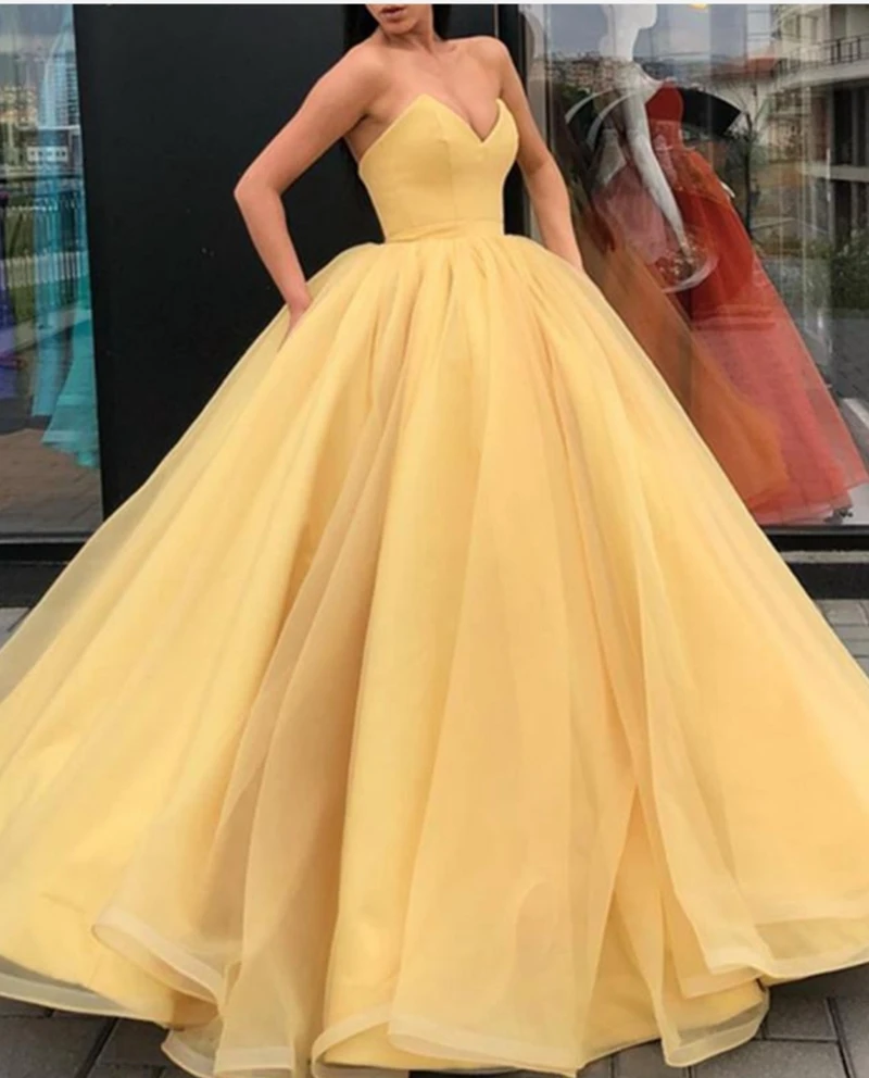 satin prom dress Pink Prom Dress A-Line Evening Gowns Women Formal Party 2021 Blue Sweetheart Neck Tulle Burgundy Graduation Long Robes De Soirée yellow prom dresses