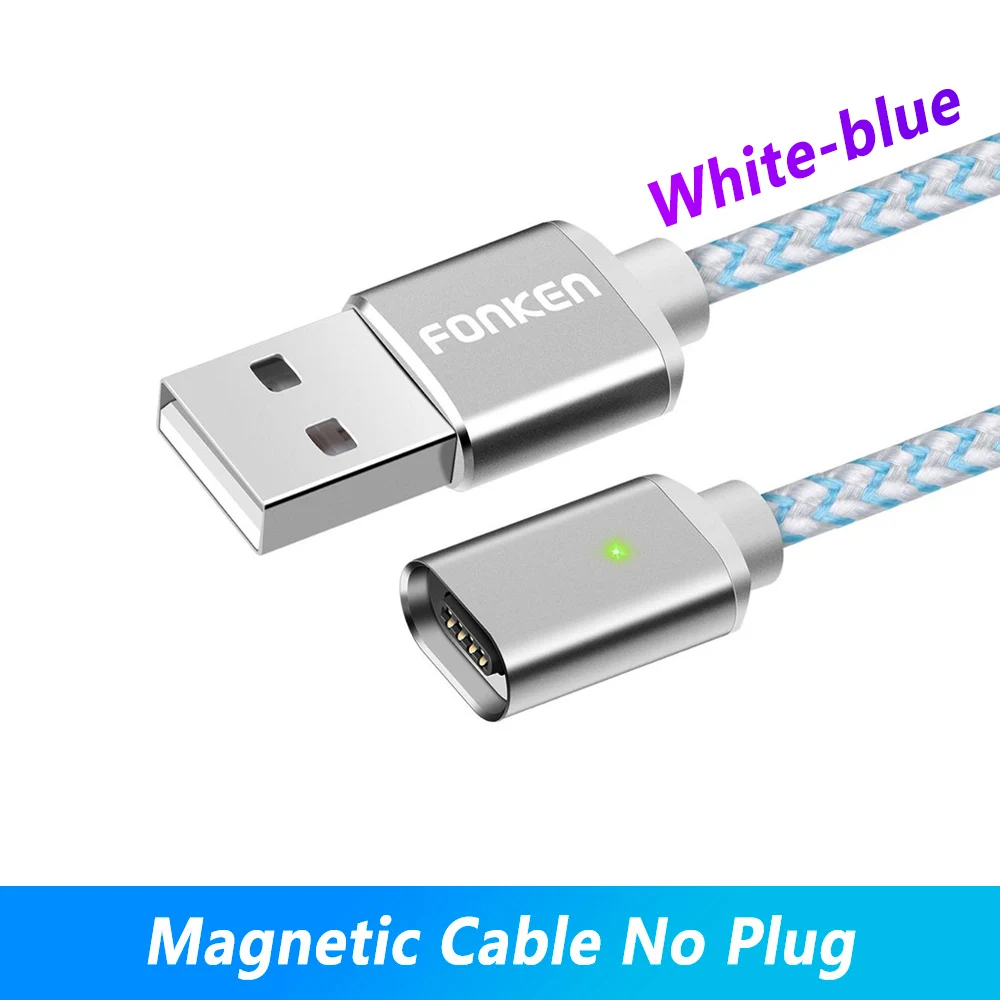 FONKEN Магнитный usb-кабель Micro USB type C Магнитный кабель для телефона 1 м 2 м светодиодный Быстрый Магнитный зарядный кабель Mini usb C зарядный шнур - Цвет: White Cable No Plug