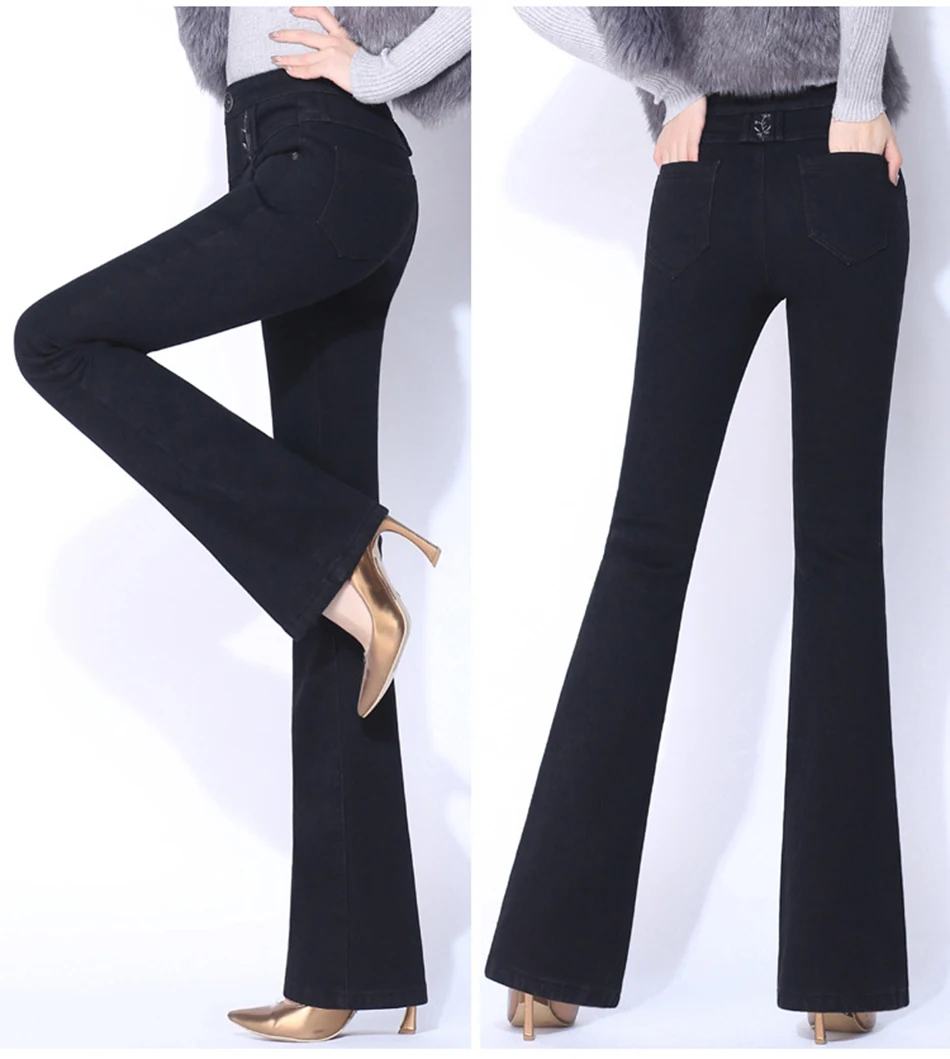 Tataria, зимние теплые джинсы для женщин, утолщенные флисовые обтягивающие джинсы-шаровары для женщин, эластичные джинсовые брюки с высокой талией, расклешенные брюки