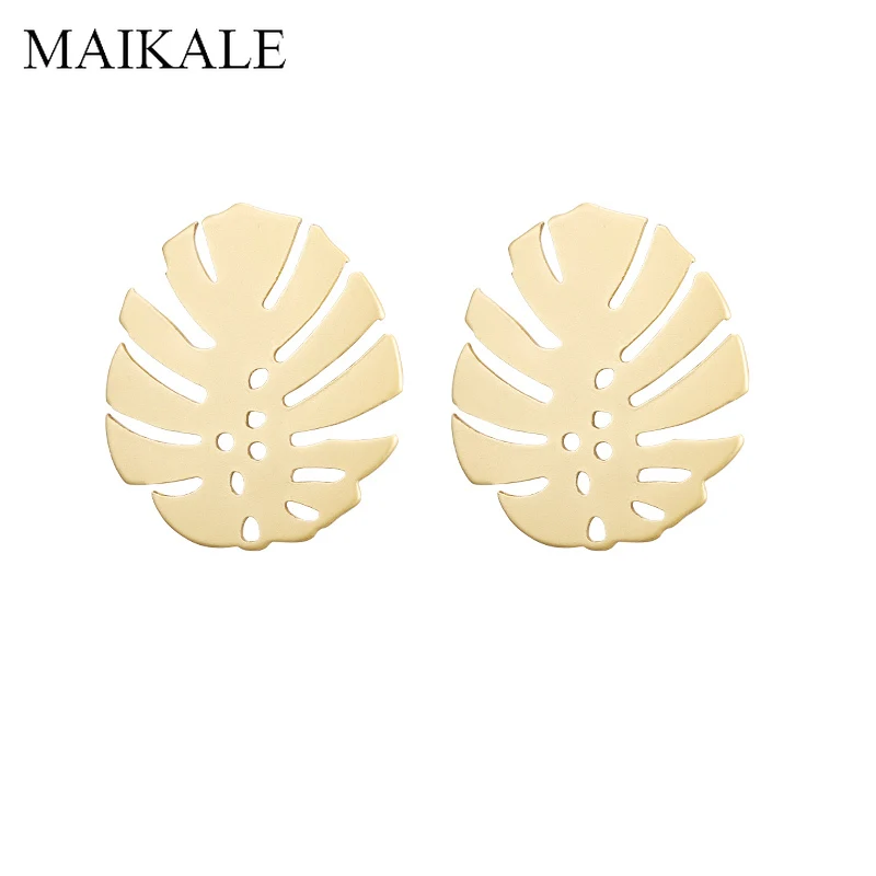 MAIKALE серьги-гвоздики с золотыми металлическими полыми листьями, богемные пляжные серьги с пальмовыми листьями для женщин, геометрические серьги, модное ювелирное изделие