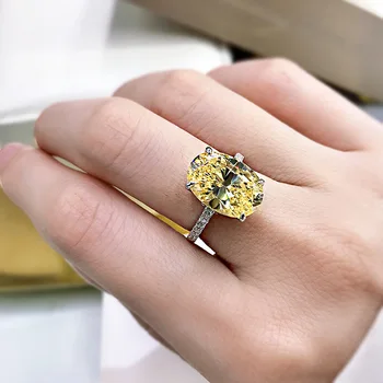 9*13MM Egg-shaped Yellow High Carbon Diamond Ring Woman S925 Silver Fine Jewelry Wedding Party Birthday Gift 5