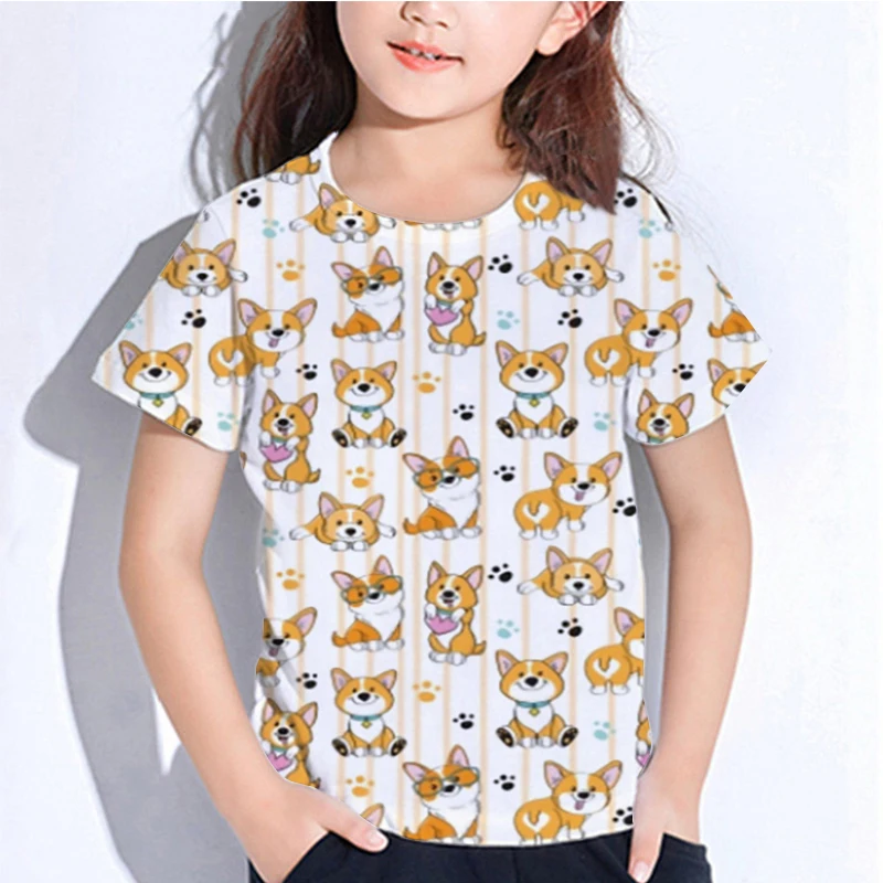 

Girls Childs 3D T Shirt Printed Corgi Golden Retriever Kawaii Tops Kids Fashion Funny Boys T-shirt Children Short Sleeve Tees