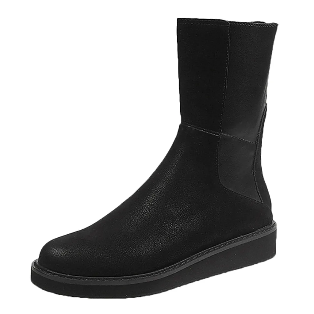 JAYCOSIN женские ботинки средней высоты обувь на плоской подошве зимние повседневные Нескользящие ботинки до середины икры элегантные женские вечерние ботинки в стиле ретро с молнией сзади
