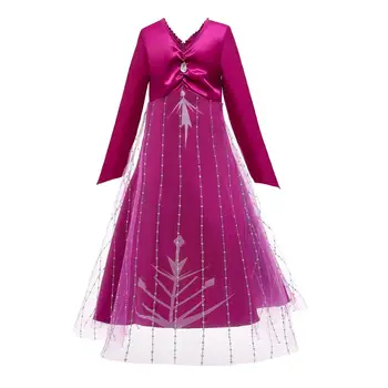 

Girls Elsa 2 Evening Princess Dress Up Long Sleeve Ruched V Neck Ball Gown Clothes Children Birthday Party Fancy Costume