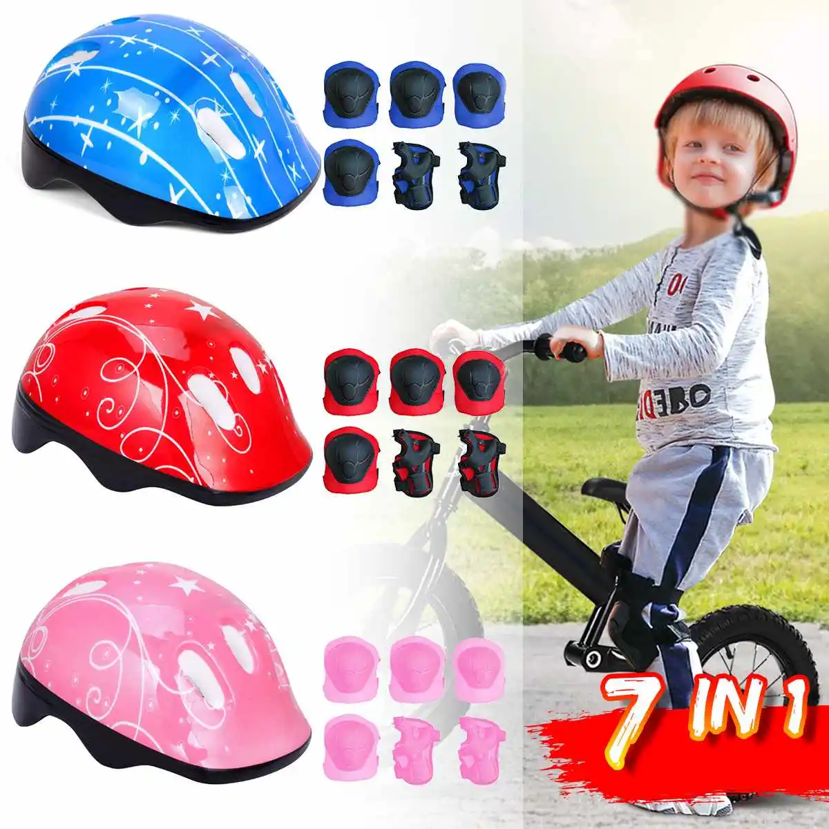 2020 7in1 Kids Helmet Bike Helmet Childrens Protective Gear Boys Girls Cycling Riding Kids Bicycle Ciclismo Knee Pads From Longanguo 19 05 Dhgate Com