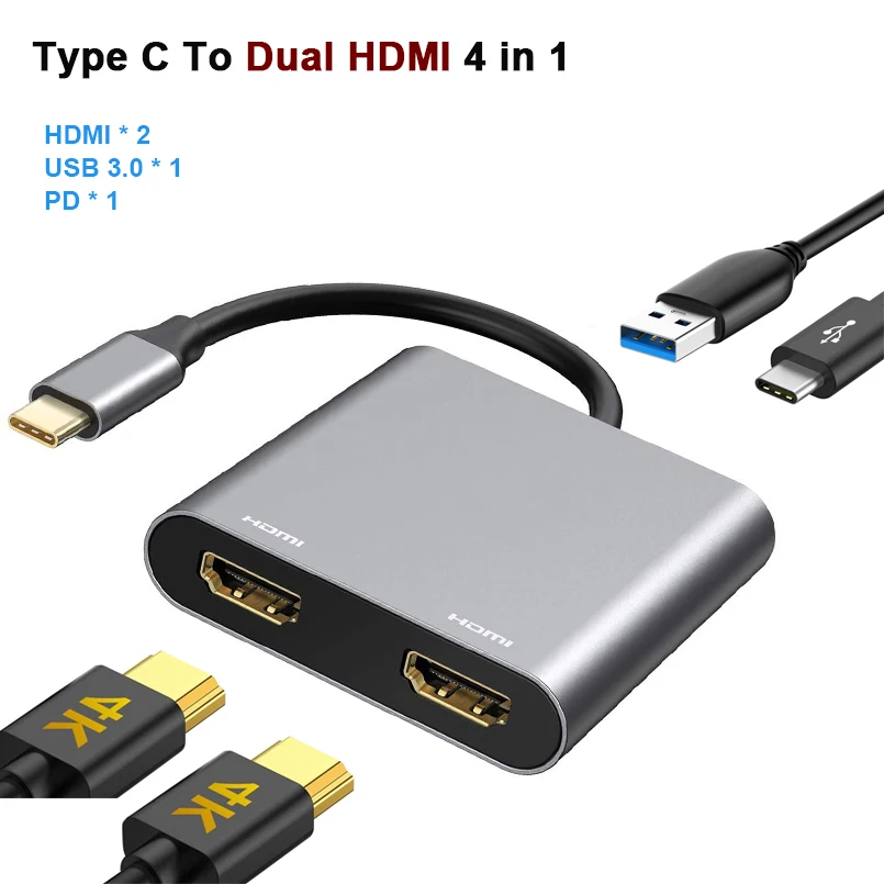 tipo c para Daul Adaptador para Macbook Hdmi-compatível com 4k pd Hub Nintendo Samsung s9 Dex Huawei P20 Xioami 10 tv Vga Usb c 3.0 87w 1 Computador e Escritório