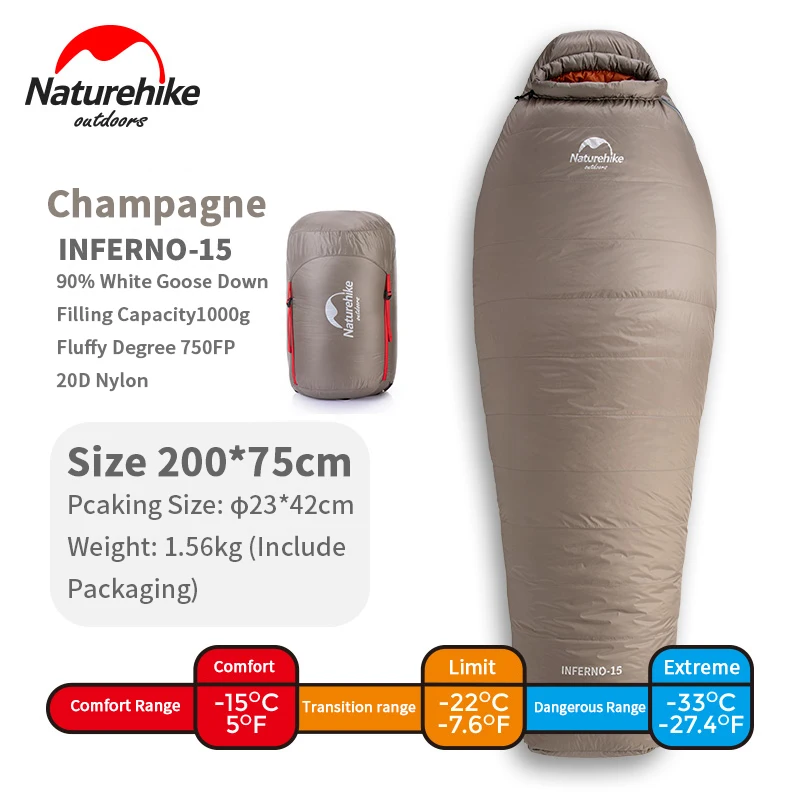 Naturehike зимний 750FP гусиный пух спальный мешок-21 ℃ утолщенный открытый кемпинг ветрозащитный Теплый Мумия портативный унисекс спальный мешок