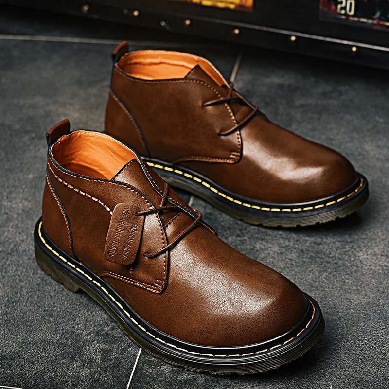 

New Style Men Retro British Style Martin Boots Outdoor Casual Mid-top Work Shoes Trend MEN'S Leather Shoes