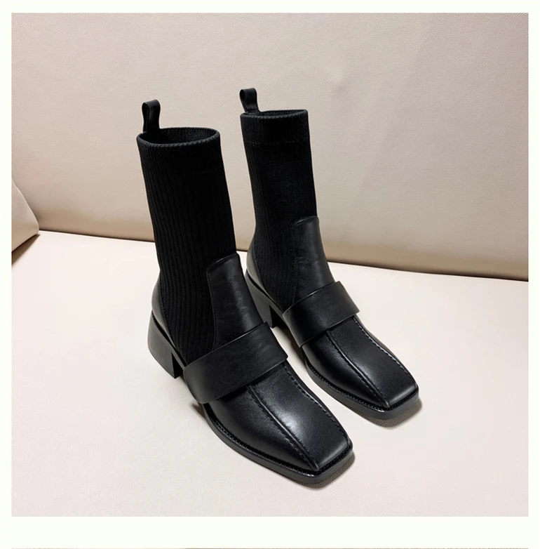 Шикарные зимние сапоги; женские кожаные носки; Botas Mujer; коллекция года; ботильоны для женщин без застежки; женская обувь на среднем каблуке; Bota Feminina