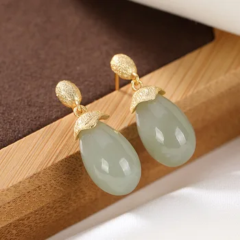 

Silver Inlay Hetian Jade Jade Personality Temperament Of Restoring Ancient Ways Is Contracted Ms Earring Fine Earrings