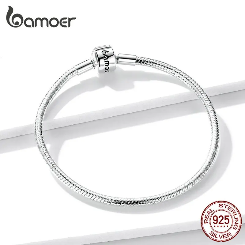 Bamoer, фирменный серебряный браслет со змеей 925, 3 мм, основные оригинальные браслеты для женщин, Стерлинговое серебро 925, сделай сам, хорошее ювелирное изделие BSB032