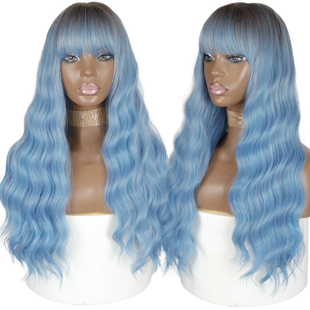 Sintéticas da Onda de Água com Franja Natural para as Perucas Cosplay da Fibra Resistente ao Calor Azqueen Perucas Longas Peruca Alaranjada Ondulada 51 High Quality Apliques e perucas