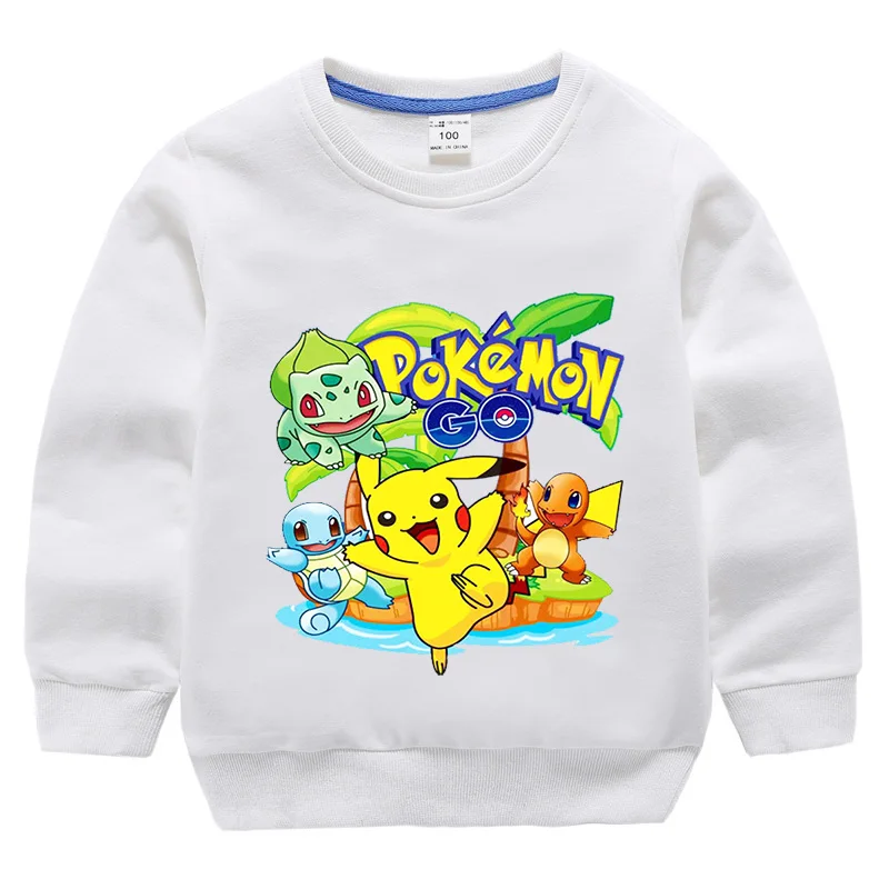 От 2 до 10 лет футболка Pokemon/Детская осенняя одежда с капюшоном, футболка с Пикачу, Детская футболка для мальчиков, рубашки топ с короткими рукавами для маленьких девочек