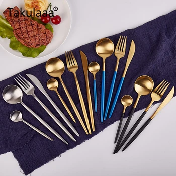 

4Pcs/set Black Gold Cutlery Set 18/10 Stainless Steel Dinnerware Silverware Flatware Set Dinner Knife Fork Spoon Dropshipping
