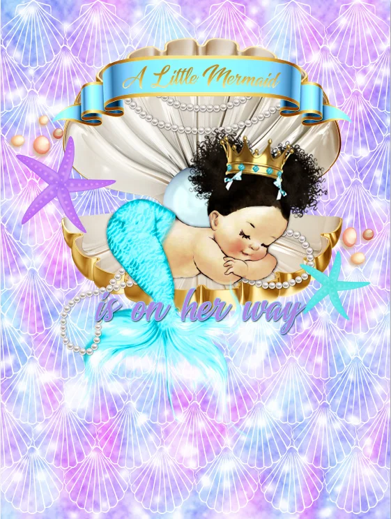 5 X7Ft Bella Sirenetta Baby Princess Party Personalizzato Fai Da Te Personalizzato Foto Sfondo Studio Sfondi Vinile 150Cm X 220Cm