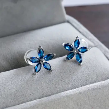 Blue Crystal Zircon Cute Star Small Stud Earrings Creative Pentagram Stone Earrings For Women Wedding Jewelry Girl Birthday Gift