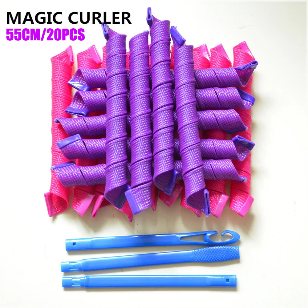 20Pcs/bag 55cm Magic Curlers Fashionable Hair Rollers Easy To Use No Heat Curl Spiral Curls Styling Kit for Long Hair Hairstyle