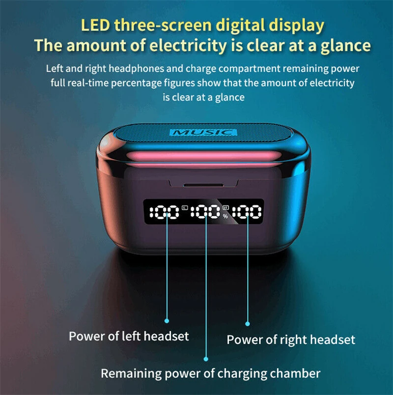 G40 WM01 Wireless Headphones TWS Bluetooth 5 0 Earphones Stereo Sports Waterproof Headsets with LED Digital Display headsets