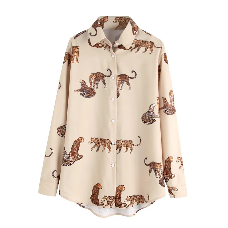 Женская рубашка с принтом животных, осень, новая модная блуза с длинным рукавом, женские свободные рубашки