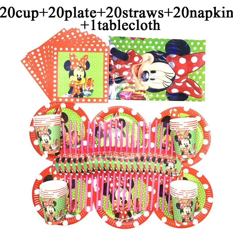 Набор для 20-ти человек с Минни на день рождения красная наклейка украшение