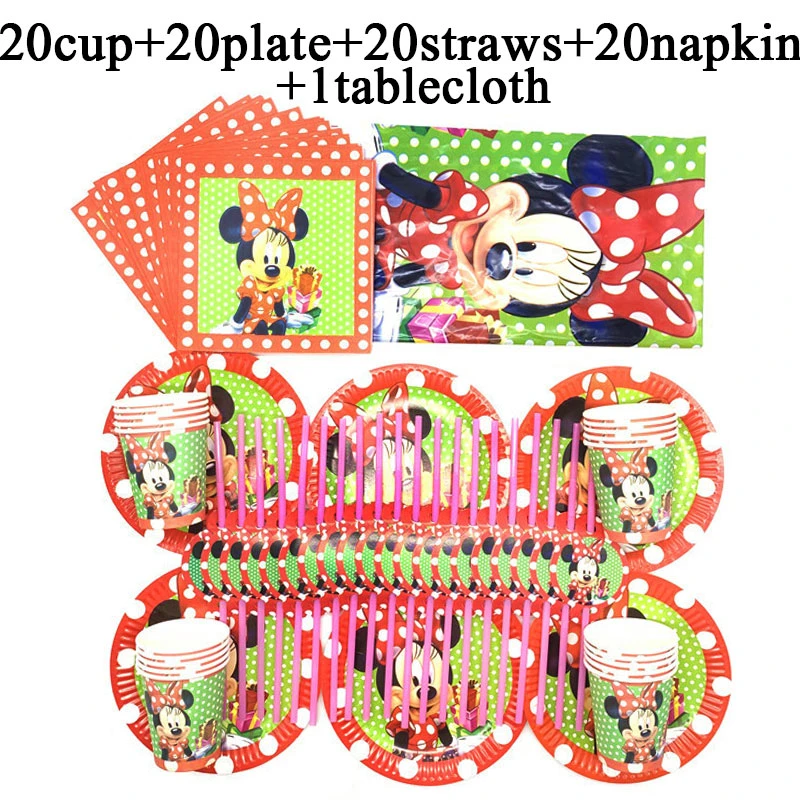 Ensemble De Fournitures Pour Fete D Anniversaire A Theme Rouge Minnie Mouse Pour Personnes Decoration Pour Bebe Fille Dessins Animes Tasses Vaisselle Assiettes Aliexpress