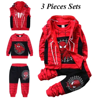 

Boys Clothes Sets Tops+Ziper Hooded Coat+Pants 3 PCS Halloween Batman Spider-Man Outfit Boys Autumn Winter Sport Suit Clothing