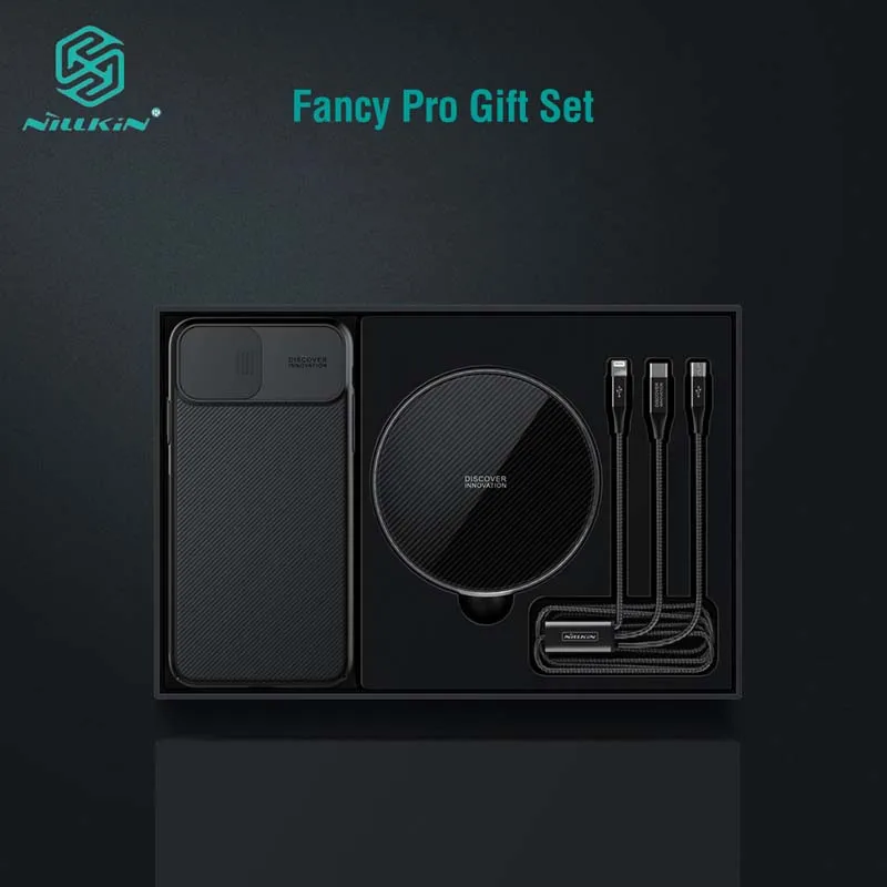 Nillkin Fancy Pro подарочный набор 10 Вт Беспроводное зарядное устройство+ 3 А 3 в 1 зарядный кабель+ чехол Camshield с скользящей крышкой для защиты камеры