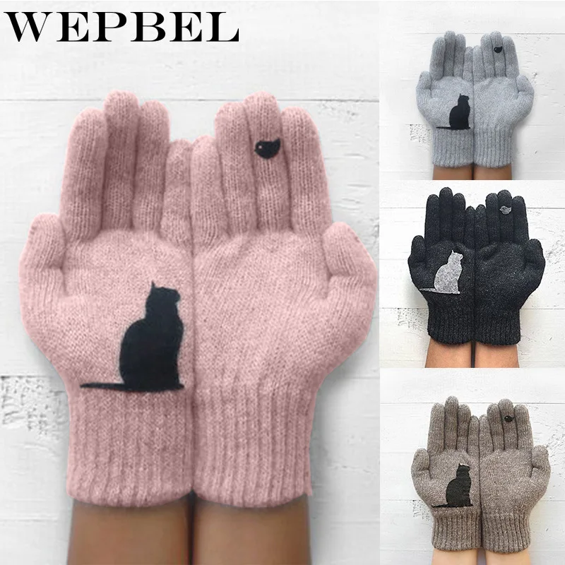 WEPBEL женские Мультяшные кошки птицы перчатки осень-зима теплые кашемировые толстые милые модные новые перчатки