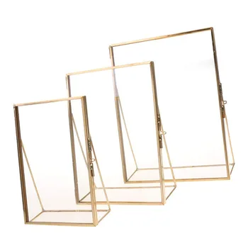 

Best Simple Antique Rectangular Freestanding Transparent Glass Photo Frame for Home Decoration - Gold
