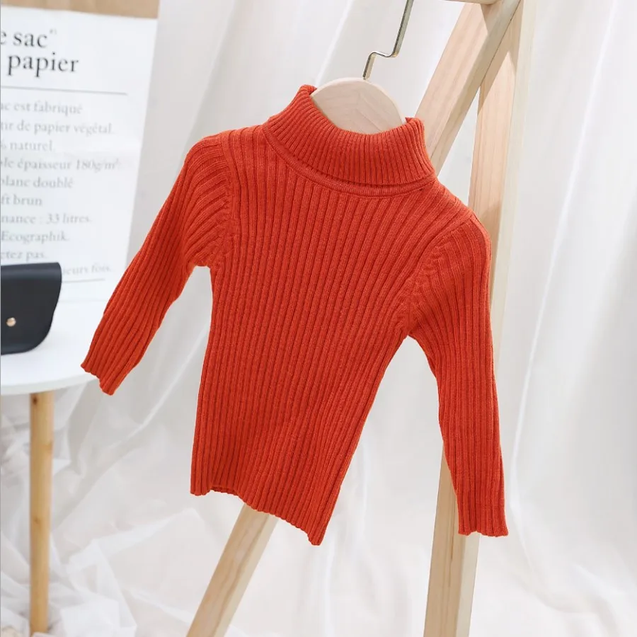 Осенне-зимний свитер с высоким воротником для маленьких девочек Вязаный джемпер для маленьких девочек, пуловеры, куртка, одежда - Цвет: Turtleneck red