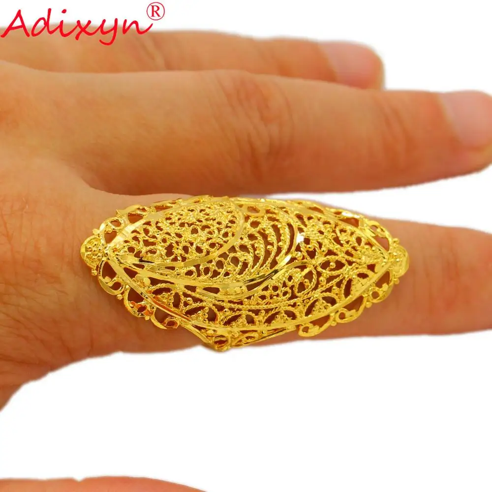 

Adixyn Hollow Wide Ring Gold Color Trendy Delicate Wedding Jewelry for Women/Girls African/Ethiopian/Arab Items N09161