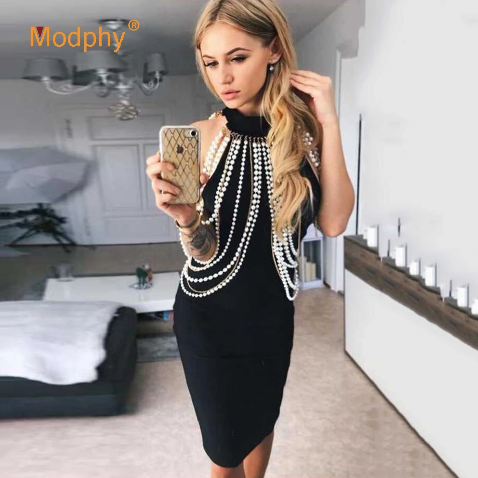 Новинка 2020 женское черное Бандажное платье Modphy сексуальное облегающее с круглым