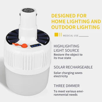 

Rechargeable LED Bulb Lamp Solar Charge Portable Emergency Night Market Light Outdoor Camping Home