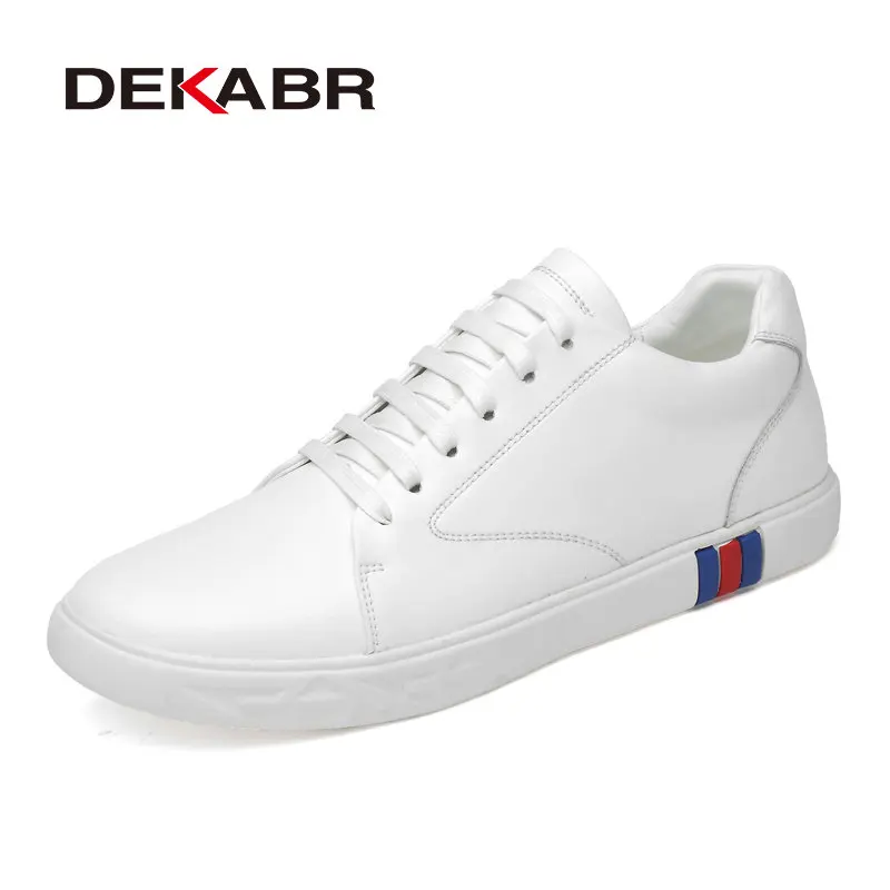 DEKABR/повседневная кожаная обувь высокого качества; мужские кроссовки на плоской подошве со шнуровкой; модная обувь для вождения; Zapatillas Hombre; размеры 36-46 - Цвет: 01 White