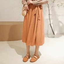 Женские милые повседневные плиссированные юбки с высокой талией, на шнуровке, свободные женские юбки, Осень-зима, универсальные трапециевидные женские юбки средней длины