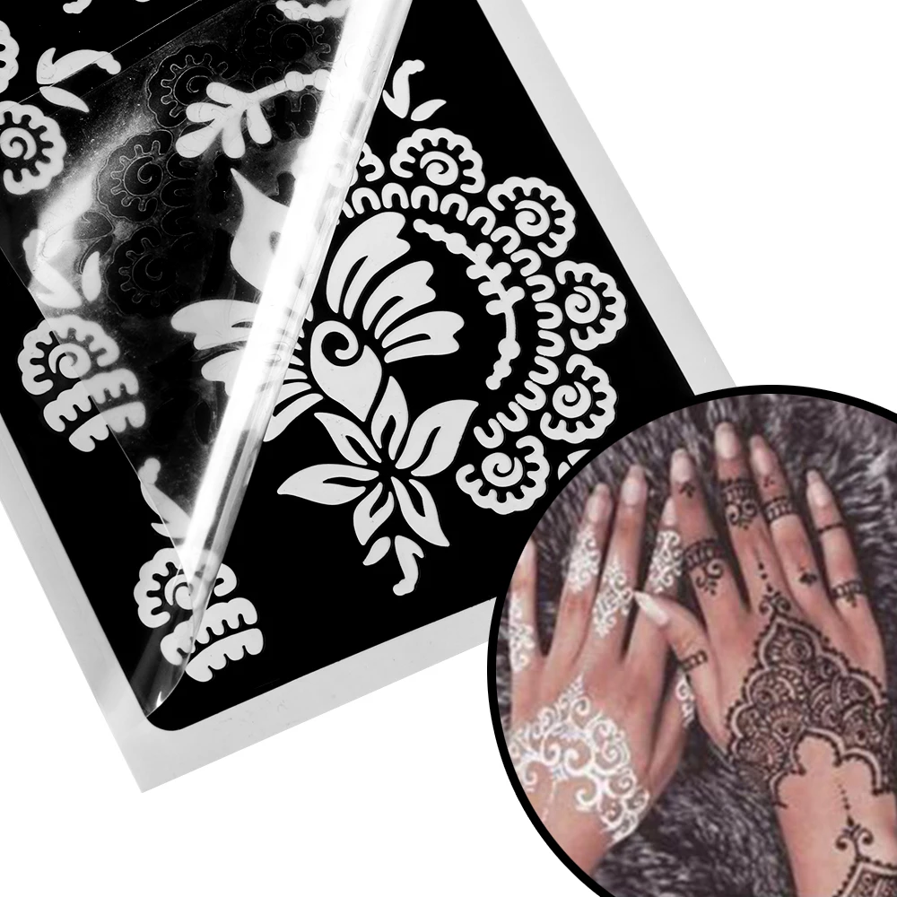 Случайная индийская хна роза кружева цветок татуировки трафарет женщины DIY тело Ноги руки Искусство Аэрограф живопись маленькая татуировка Трафарет Шаблон