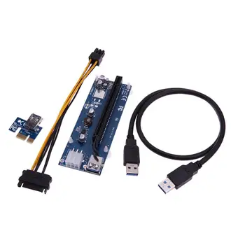 

6 Pin PCI-E PCI Express Graphics Riser Card 1X to 16X Extender USB 3.0 Cable PCI-E 1X Lifting Board SATA 15Pin-6Pin Power Cable