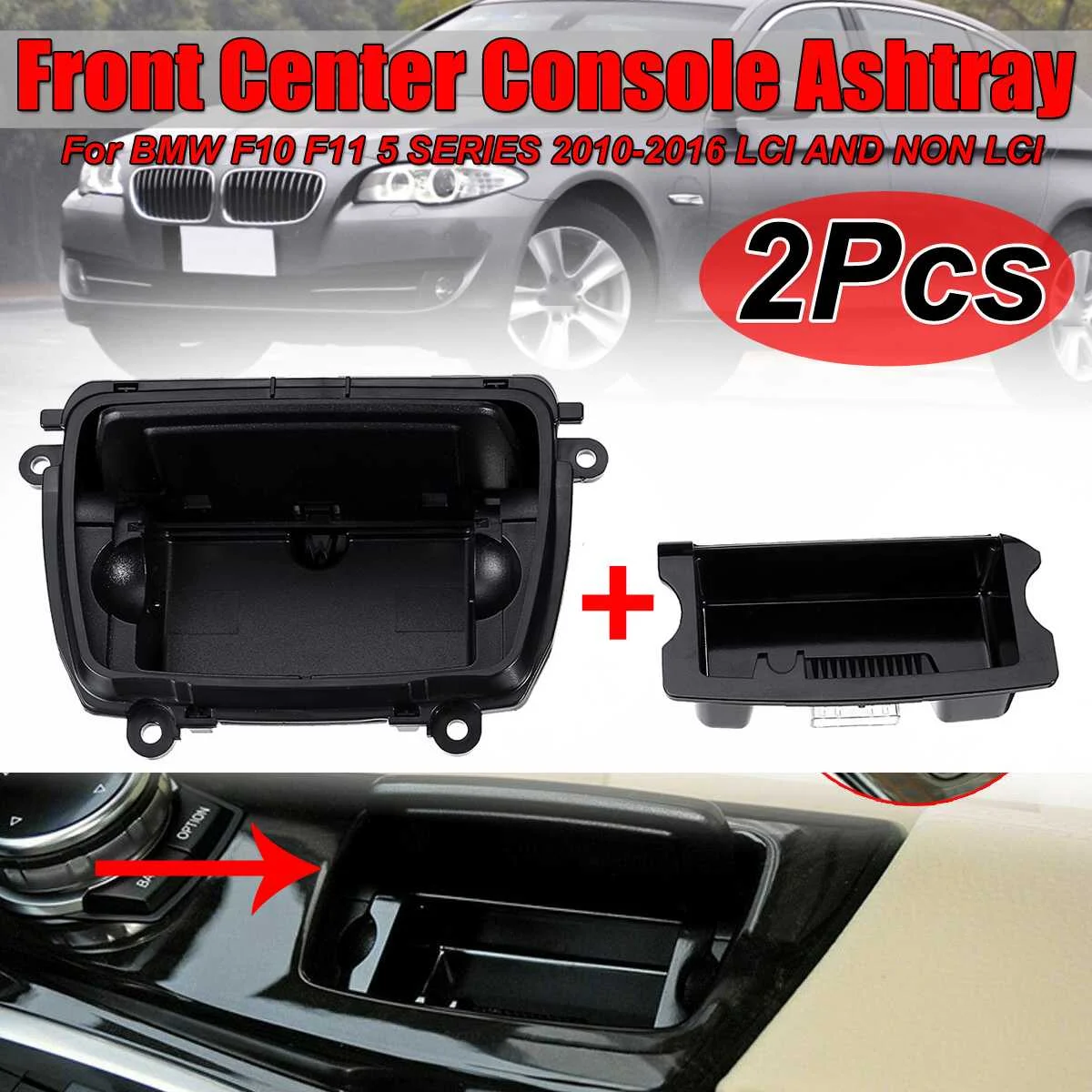 cheap New Black Car Front Center Console Ashtray Assembly For Car For BMW 5 Series F10 F11 F18 520 523 525 528 530 51169206347 9206347